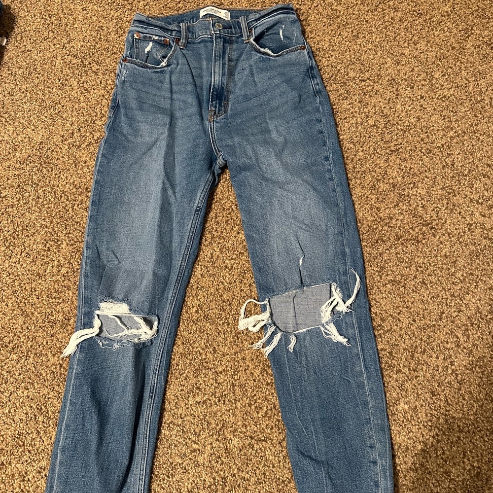 Abercrombie ultra high rise ankle straight Blue Distressed Women's Jeans